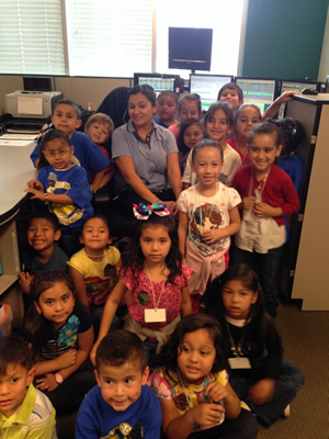 Some fans meeting a dispatcher